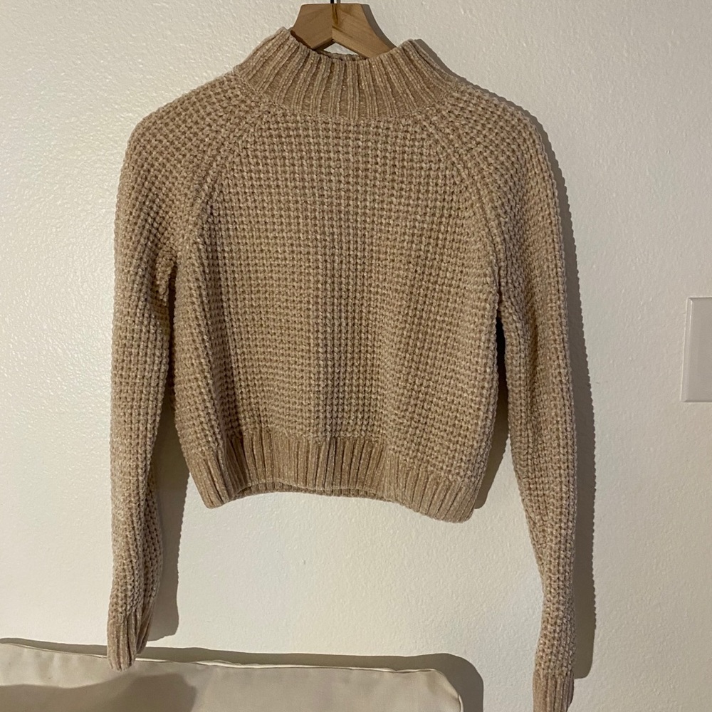 tan velvet knit sweater